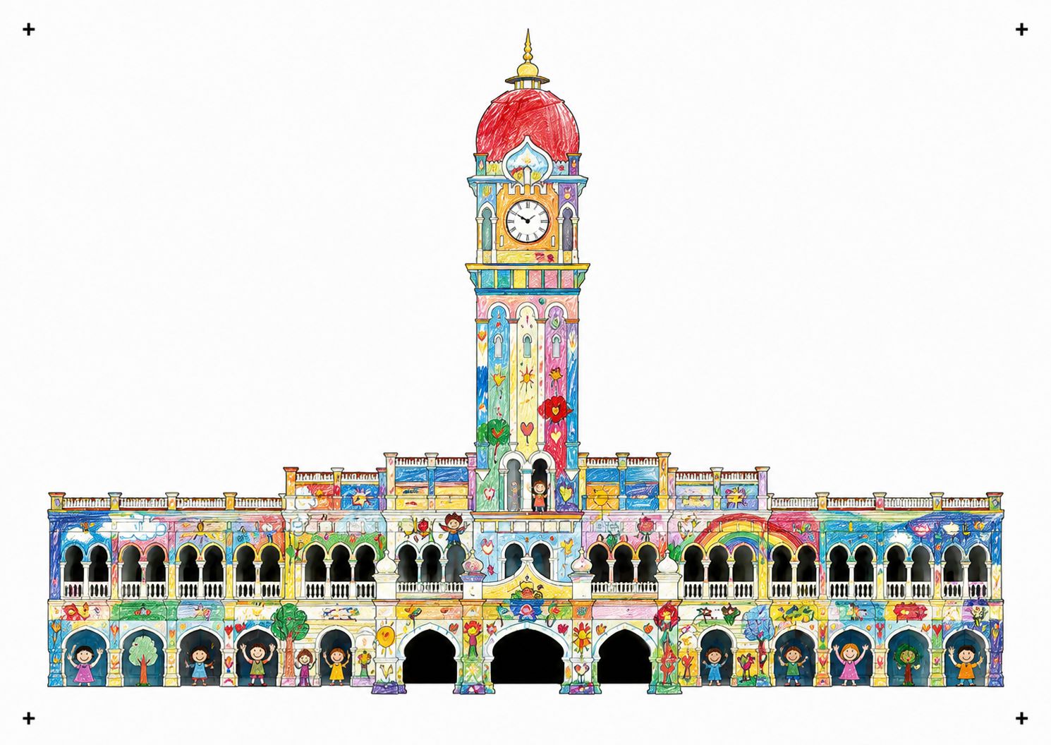 Coloring sample concept: children's crayon style