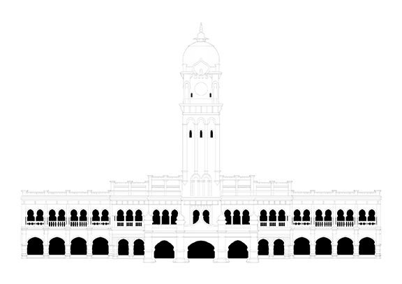 Uncoloured A4 lineart template of the Sultan Abdul Samad building